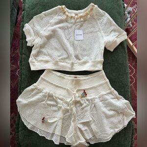 NWT Free People Cream Knit Top and Shorts Set